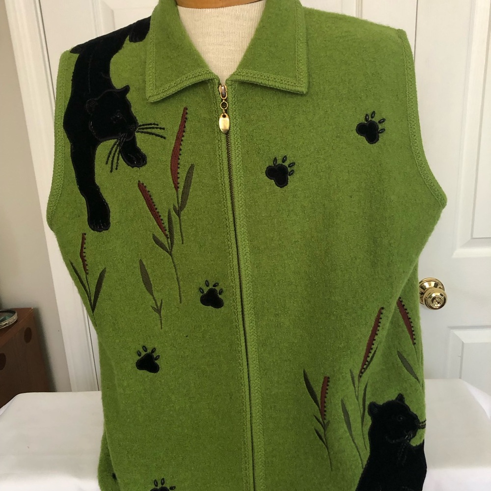 Lisa International Green Vest with Black Panther Design